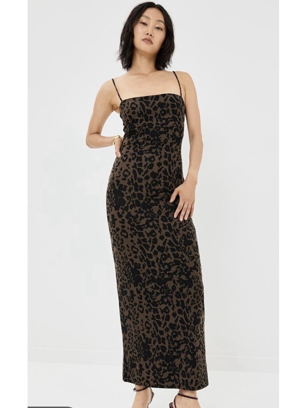 Reformation Elise Knit Dress Sz XS Women Brown Animal Print Spaghetti Straps